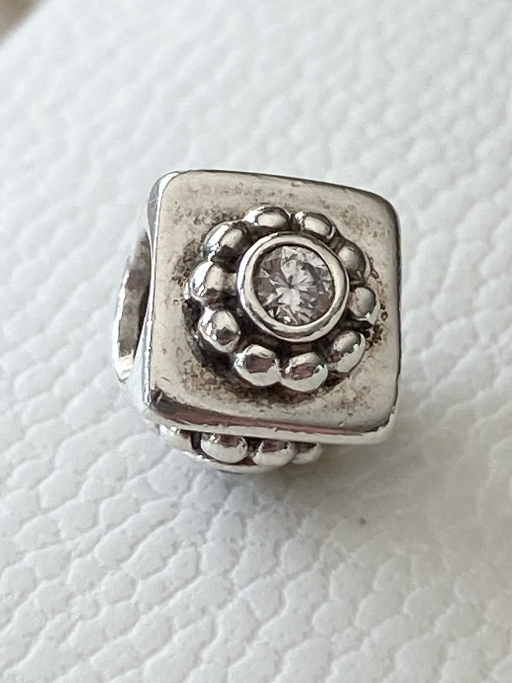 Authentic Pandora Silver Triangle Blossom Clear CZ Charm ~ Retired